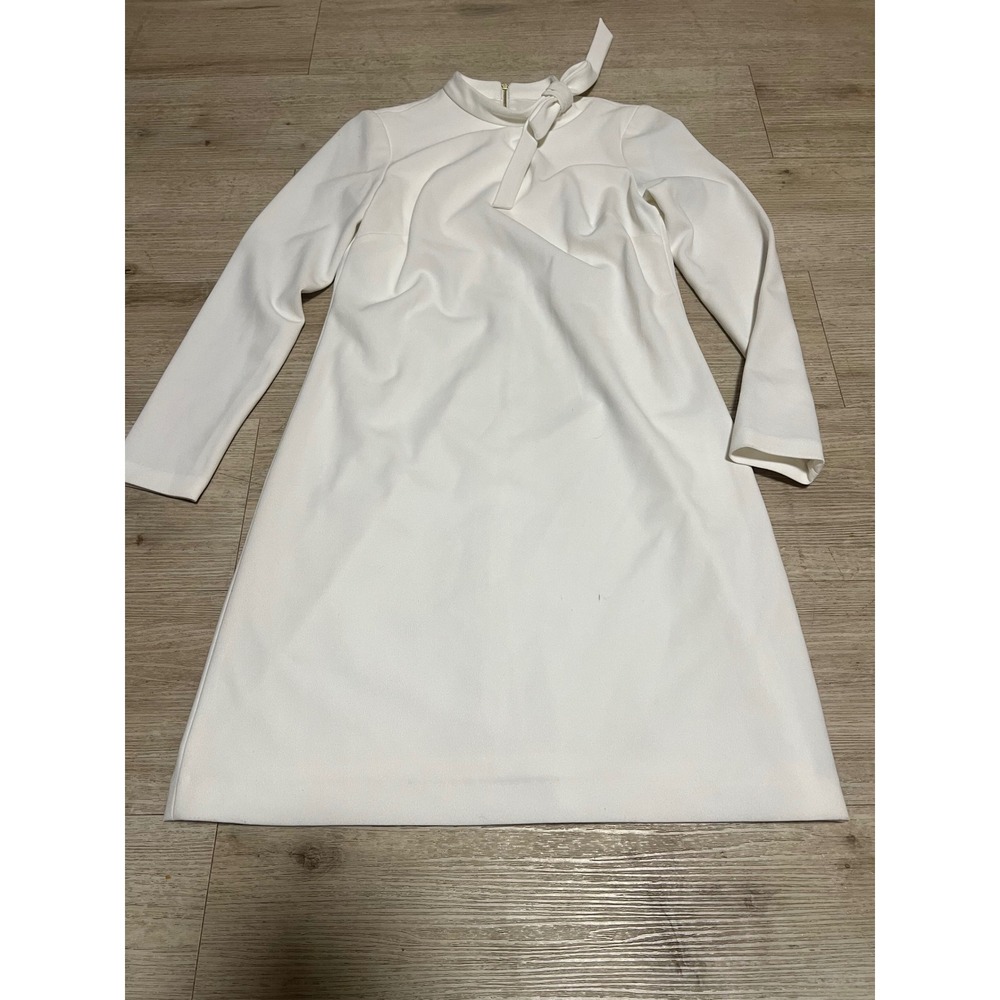Calvin Klein Women's Cream Long Sleeve Dress with Tie Neck Detail Size 6